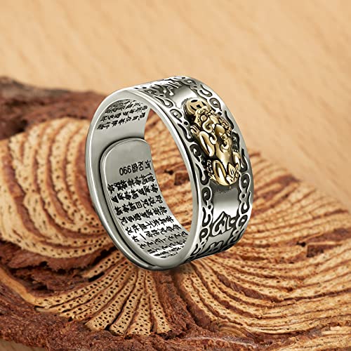 JAJAFOOK 990 Sterling Silver FENG Shui PIXIU MANI Amulet Lucky Wealth Buddhist Jewelry Adjustable Ring2