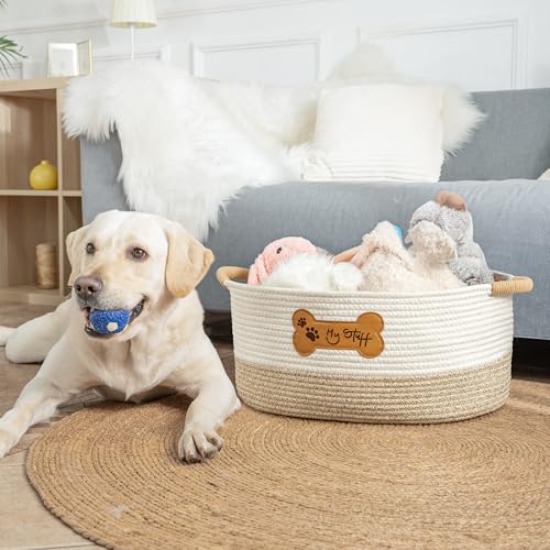 Dog Toy Basket - Cotton Rope Dog Toy Bin With Handle - Cute Woven Pet Toy Box - Perfect Toy Basket For Pets - Storage Baskets For Organizing - Toy Box For Dogs - Image 5