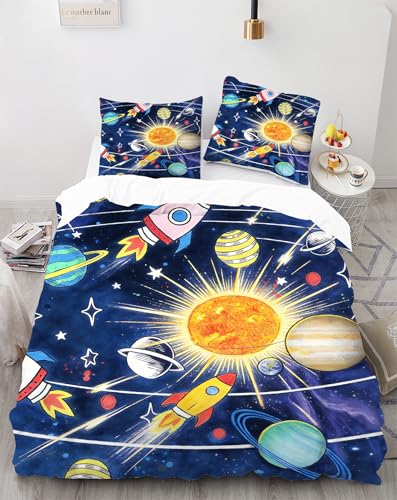 SIGOSR Solar System Rocket Adventure Duvet Cover Full Size, Ultra
