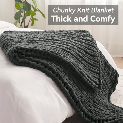 Negwoo Grobstrick-Überwurfdecke, 127,7 x 152,4 cm, Chenille-Garn für Bett, Couch, handgefertigt, dunkelgrau, gehäkelt, groß, dick… – Ansicht 5