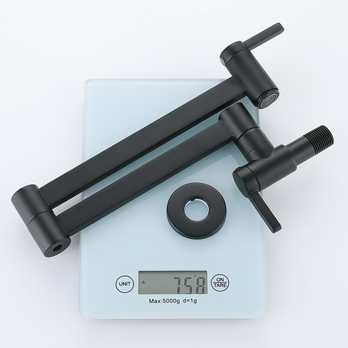 HomeLava Rubinetto da cucina nero a parete, Rubinetto riempitore per pentola, Rubinetto a muro in ottone Pieghevole, Girevole a 360°, 2 maniglie (nero)