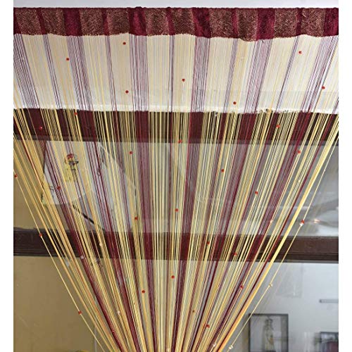 Image of Polyresin Solid Door Curtain, 9 Feet, Maroon With Gold, Pack of 2