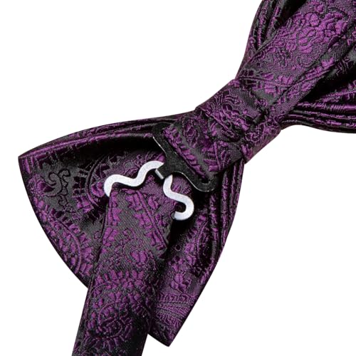 Image of Hi-Tie Bow Ties for Men Pre-Tied Pocket Square with Cufflinks Mens Bowtie Sets for Wedding Formal Party