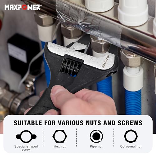 Image of MAXPOWER Slim Adjustable Wrench Set, 6 inch & 10 inch Wide Jaw Opening, Dual Scale With Metric and SAE Plumbing Wrenches, Deep Jaw With Soft Grip Handle