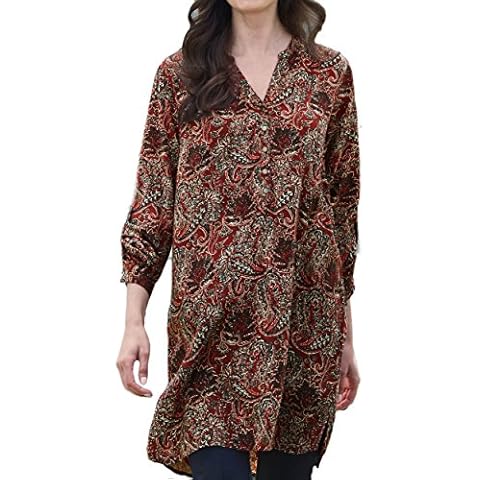 TopsandDresses Ladies Longer Length Paisley Shirt Blouse top in Cinnamon Red or Olive Green in UKPlus Size 20 EU 48 red Cover