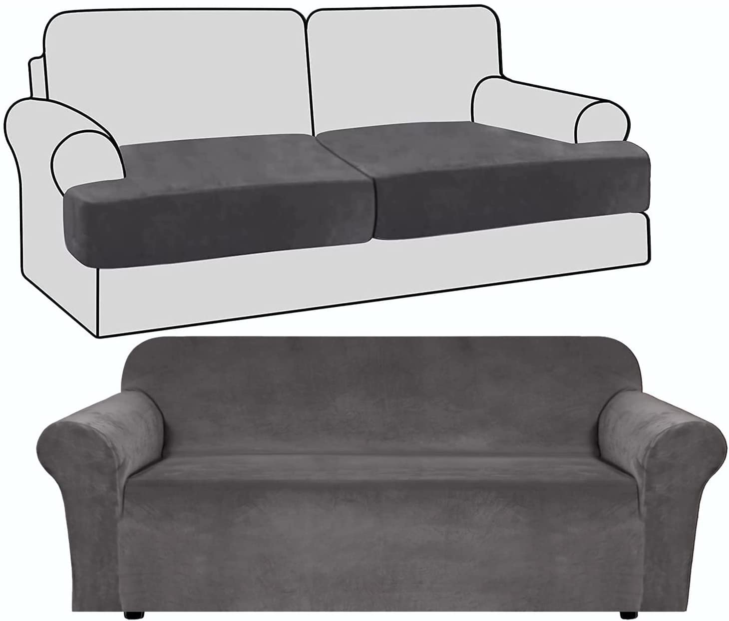 SDYdsgE sofa cover， Velvet Loveseat Slipcover Set 3 Piece Sofa with 2 Seater Stretch and Separate T Cushion in Grey Color(Grey)