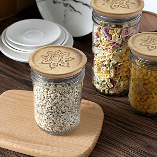 Yeebeca 12 Pcs Mason Jar Lids, Wide Mouth Wooden Storage Lid Set For Ball, Weck Jar, Suitable For All Bottles With A Round Mouth Of 2 4/5 In, Reusable Round Canning Lids Lid With Silicone Sealing Ring #TOP6
