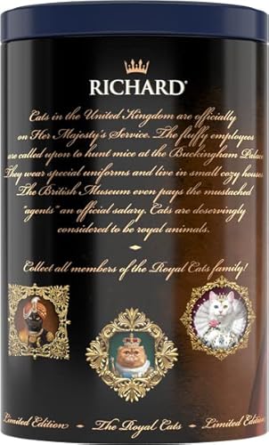 Richard Royal Tea The Royal Cats, 20 Pyramids (1.7G Each) Ceylon Black Tea, Tin 34G (The Bombay Black) Gift Box Rich Aroma Intense Flavor #TOP2