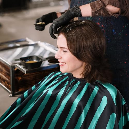 Operitacx Capa de Estilismo para Cabello Satinada Impermeable Talla Grande con Patrón de Rayas Verde para Barbería y Corte de Cabello miniatura 6