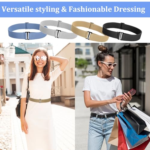 4 Pack Stretch Belts Elastic No Show Comfortable Adjustable Invisible Strap Waist Belt with Flat Buckle for Women Men Jeans Pants Dresses3