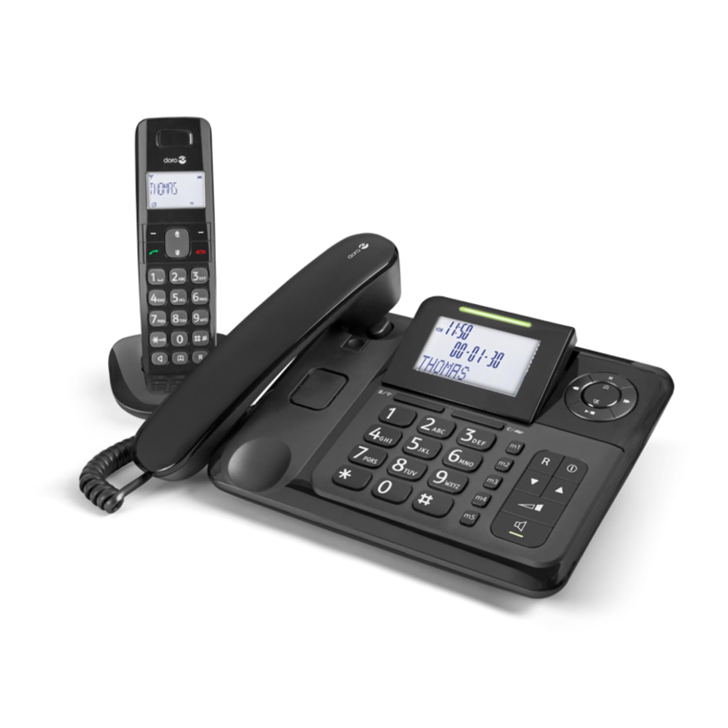 Doro Comfort 4005 Telefono Fisso Casa + Telefono Cordless DECT - Telefono Anziani - Segreteria Telefonica - Cordless Anziani - Chiamata Rapida - Identificazione Chiamante - Vivavoce (Nero)
