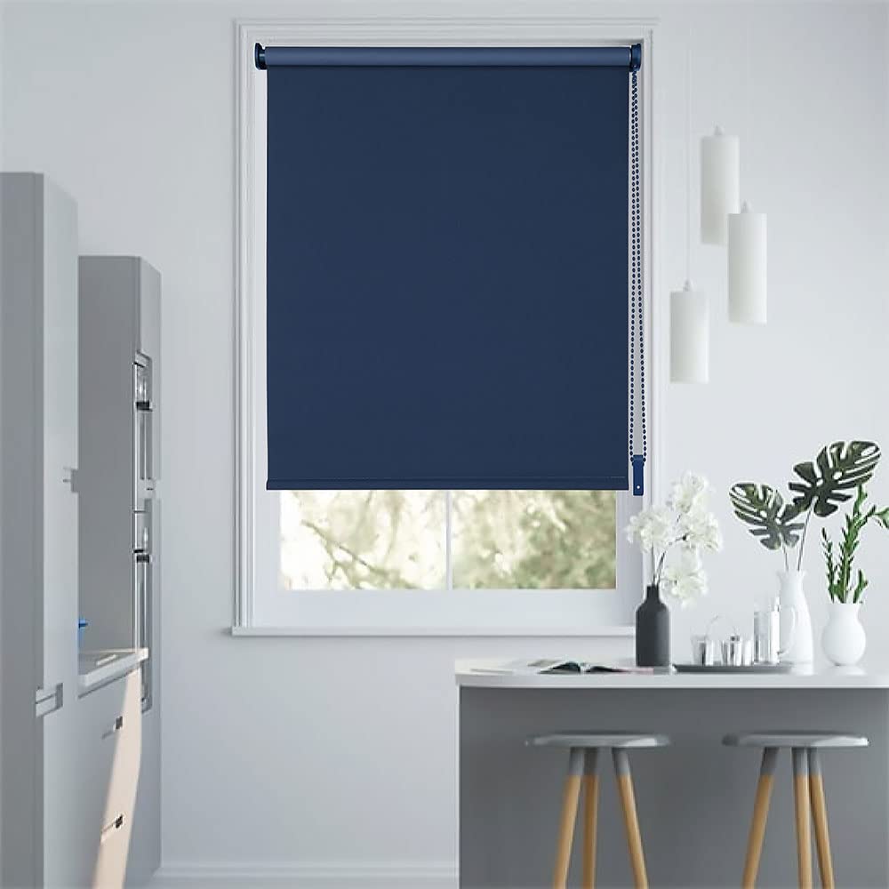Eurohome Store enrouleur occultant thermique - 45 x 160 cm (largeur du tissu 41 cm) - Bleu foncé - Klemmfix sans perçage - Avec revêtement de la même couleur - Store à traction latérale - Oeko-TEX
