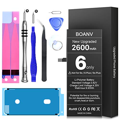 BOANV 2600mAh Battery for iPhone 6,(Upgraded) Ultra High Capacity Replacement New 0 Cycle Battery, with Professional Replacement Tool Kits - 1 Year Service