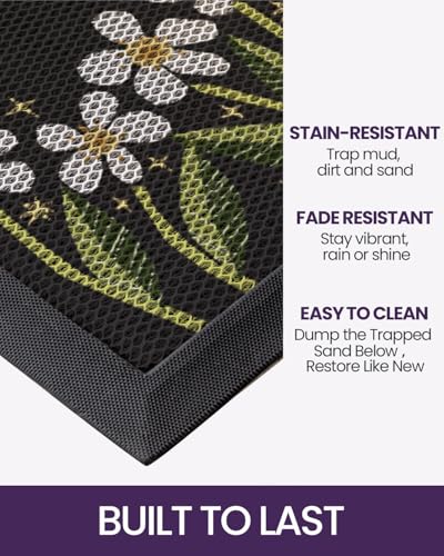DEXI Front Door Mat Outside Entrance, Spring Entryway Doormat Dirt Trapper, Heavy Duty Non Slip Entry Mats for Patio Garage Porch Home Decorative, 32x48, Black