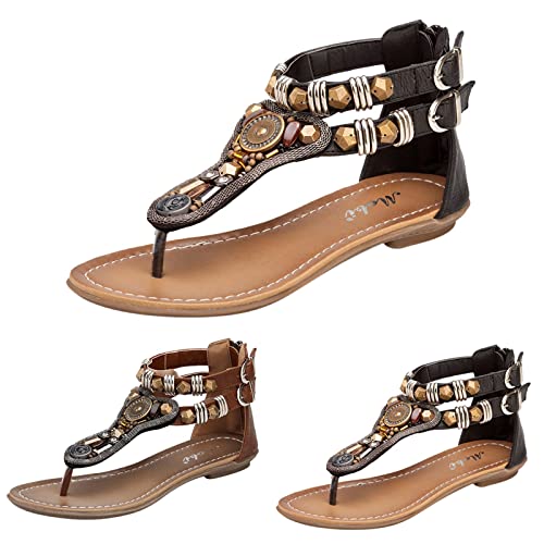 TBTB Sandales Femmes Plateforme pour femme Plage Tongs Pantoufles femme Chaussures plates Bohême Antidérapant Tongs Femmes Plage Romaine Sandales Bout Ouvert Sangle Chaussures, Brun, 38 EU Cover