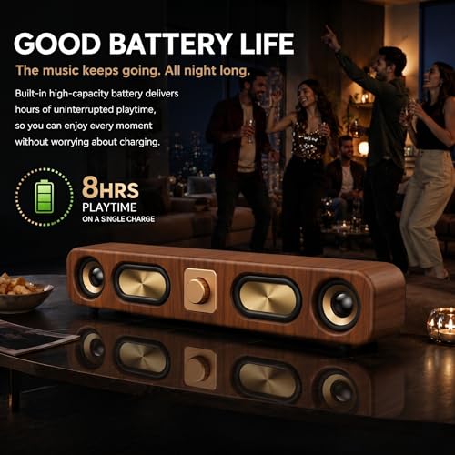 Image of CASON 25W Portable Retro Bluetooth Speaker -Wired USB Laptop Home Speaker with FM Radio Sound,8 Hours Battery Life, Vintage Stereo Speakers & Soundbar for Home (Wooden Brown)