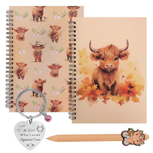 4 Pcs Highland Cow Gifts Set, For Women Cow Lover Includes Highland Cow Keyring Ornaments& Notebook &Pen, Scottish Cows Gifts,For School Teacher Friend Girls Boys Christmas Birthday Graduation