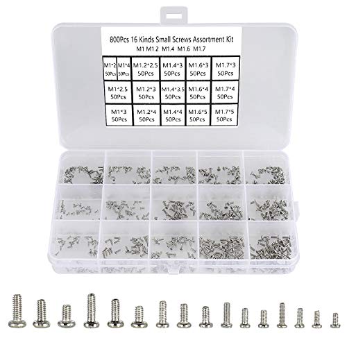 FandWay 800pcs 16 Kinds M1 M1.2 M1.4 M1.6 M1.7 Nickel-Plated Phillips Pan Head Small Screws,Electronic Repair Micro Screws, Tiny Screws,Mini Machine Screw Assortment Kit