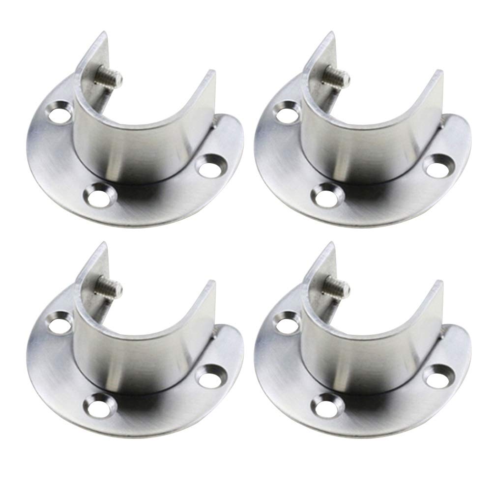 XUEZHEN Rigid Flange，Flange Coupling 4sets Closet Rod Holder U Shaped Flange Bathroom Heavy Duty Shower Curtain Pole End Supports Socket Stainless Steel Wardrobe(White)