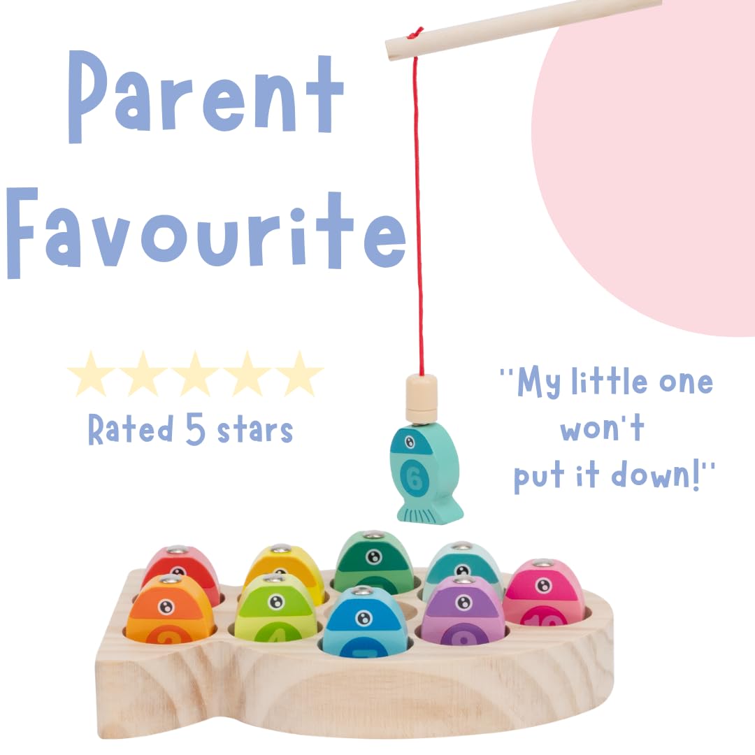 Wooden Magnetic Fishing Game for Toddlers, Red, Blue, Pink, Green, Purple, Orange, Yellow - Image 2