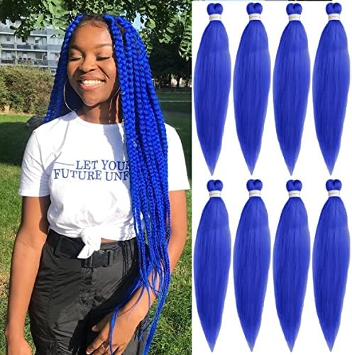 Leeven 8 Packs Pre Stretched Braiding Hair 26 Inch Yaki Texture Ombre Brading Hair Extensions for Box Braids Kanekalon Hair Fiber Crochet Hair Extensions for Braiding /26 Inch 1B/27/613#