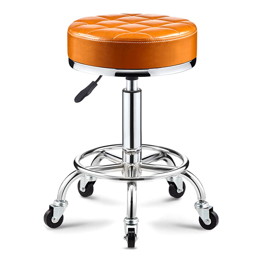 GTHTUHFD Round Rolling Stool Adjustable Height Swivel, Pu Leather Drafting Shop Stools Chair With Wheels And Wider Comfy Round Seat For Salon Spa Esthetician Studio Gold,Yellow