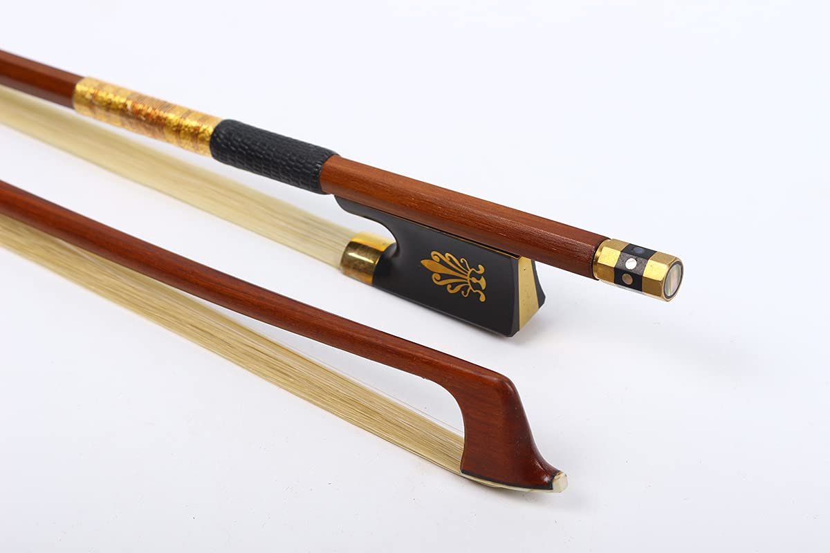 Arco de violín 4/4 de tamaño completo, palillo de madera de Brasil, rana de ébano, arco natural, lazos de violín rectos