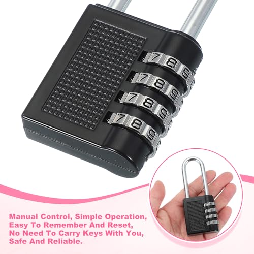 Image of MECCANIXITY 4 Inch Long Shackle Combination Locks, 4 Digit Combination Padlock for Gym Sports Locker Lock Outdoor Fence Case Gate Hasp Storage, Black