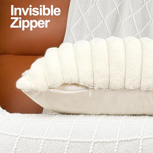 20x20 Throw Pillow Covers Set of 2, Decorative Faux Fur Covers for Bed, Couch Soft Fluffy Pillow Cover with Velvet Back for Living Room, Neutral Home Décor Accent for Sofa - Cream White