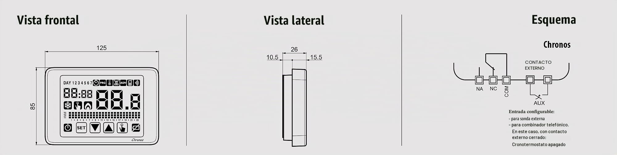 VEMER VE452900 CHRONOS - Termostato Digital Programable de Pantalla Táctil Electrónica para Calefacción y Aire Acondicionado con Adecuado Montaje en Pared, Alimentación Batería, Negro