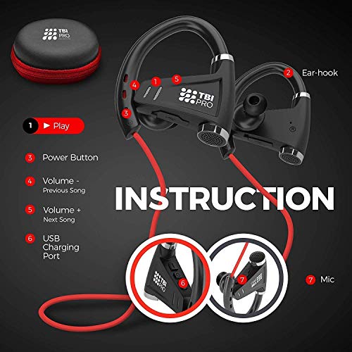 [Upgraded 2020] 12+Hours Sport Bluetooth Headphones - Professional Wireless Sport Earphones w/Mic - IPX7 Waterproof Deep Bass Music in-Ear Earbuds for Gym, Exercise, Running Workout for Men, Women