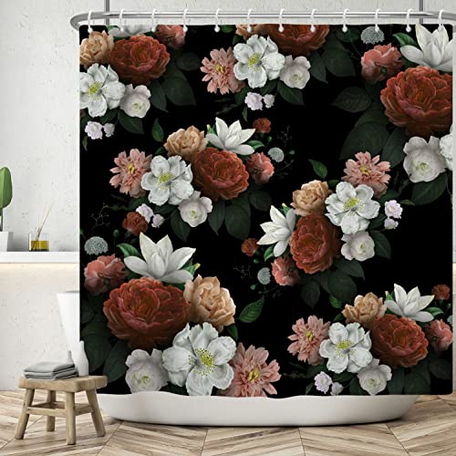 Bovlleetd 72x74inch Flower Shower Curtain Retro Boho Bath 3D Spring Flowers Waterproof Curtains Polyester Peony Rose Daisy Decorative Quick Drying Bathtub Curtain