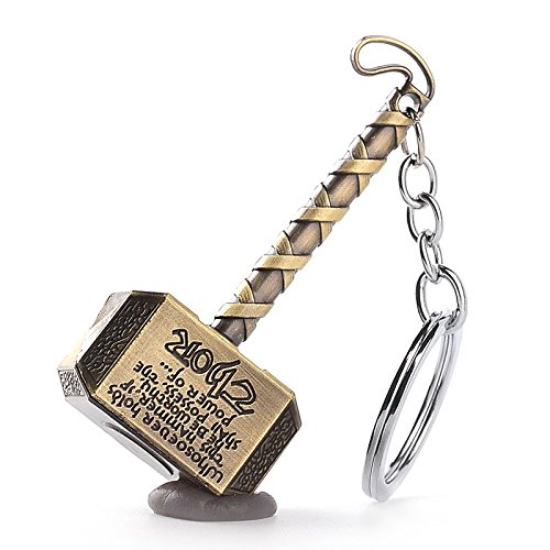 YALY2PCS Vintage Thor Hammer Keychains Marvel Avengers Men Key Rings Movie Key Holder Thor The Dark World Key Finder Bags Keyring (Copper)