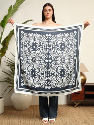 Image of Ravaiyaa - Attitude is everything Women Silk Digital Print Large Square Scarf Breathable Lightweight Neckerchief Printed Headscarf 40 inch x 40 inch Inch