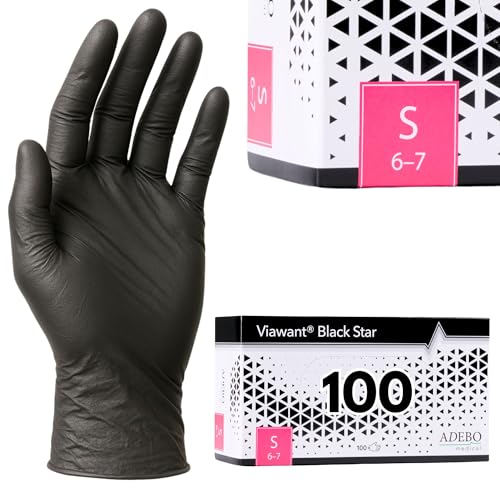 Einweghandschuhe 100 Stück | S | Nitrilhandschuhe Schwarz | Puderfreie latexfreie Einmalhandschuhe | Reißfest & feinfühlig | EN 455 & EN 374 | Gr. XS S M L XL
