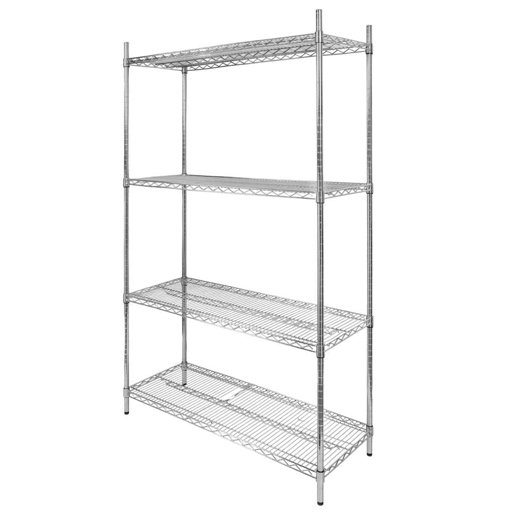 Mega-M Estantería de alambre cromado de 4 estantes 90 × 45 × 180 cm de acero cromado estantes ajustables capacidad de carga 250 kg/estante montaje sin herramientas