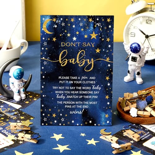 Image of Patelai 321 Pcs Twinkle Twinkle Little Star Baby Shower Decorations Games 5 Set Navy Blue over The Moon Little Star Baby Shower Decorations Don't Say Games for Gender Reveal Birthday Party Supplies