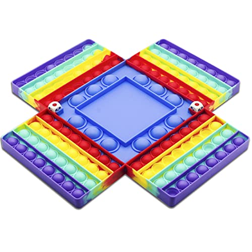Big Size Pop Game Board Fidget Toy, Gexond Large Rainbow Pop Chess Board for 4 Players Games - Interactive Jumboo Stress Relief Pop Game with Dice for Parent/Kids Time