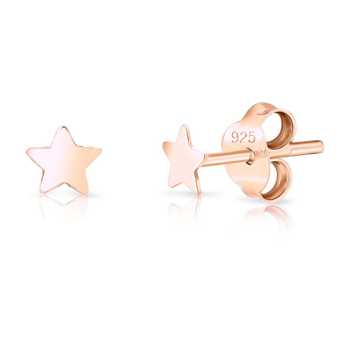 DTPsilverAretes de Plata Pequeños - Pendientes Mujer Plata de Ley 925, Chapado en Oro Amarillo o Rosa - Estrella pequeña - Diámetro: 4 mm