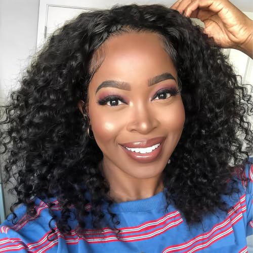 Image of Celiarita Curly Half Wig Human Hair 3 In 1 Seamless Flip Over Half Wigs Human Hair 200 Density Glueless Wear and Go Deep Wave Headband Wig Human Hair Drawstring Wigs for Black Women 16 Inch