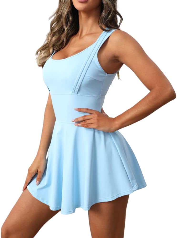 Womens Sleeveless 2-in-1 Athletic Tennis Golf Dress Underneath Workout Active Dresses with Built-in Shorts - Image 4