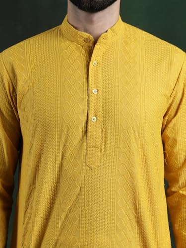 Image of SOJANYA (Since 1958 Men's Pure Cotton Checked Embroidered Long Kurta | Traditional for Diwali Celebrations