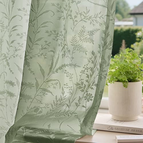 Anmao Sage Green Semi Sheer Light Filtering Curtains 63 Inches