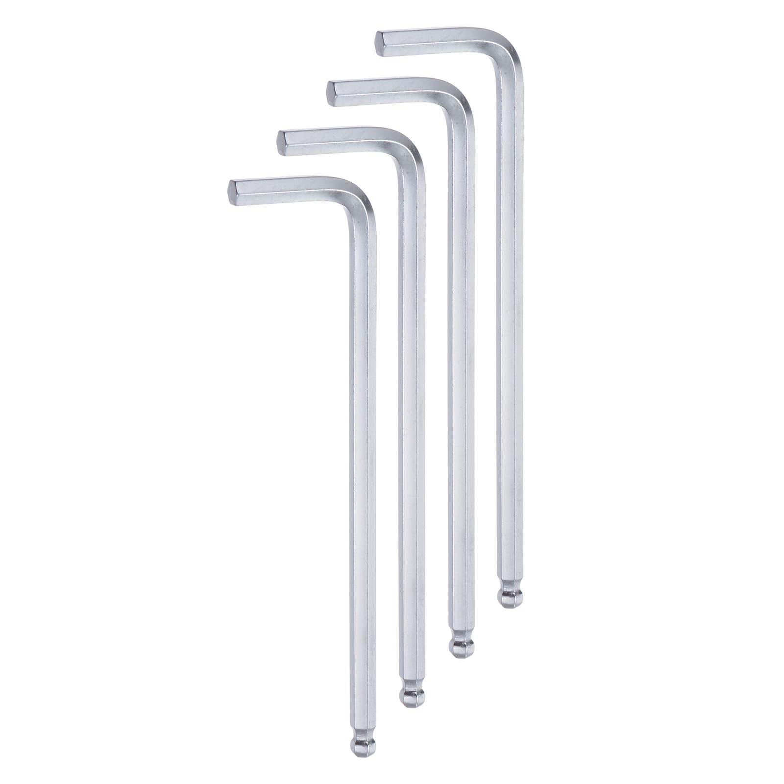 QUARKZMAN 4 Piezas de Llave Hexagonal de Bola de 5 mm, Llave Hexagonal en Forma de L de Brazo Largo Métrica de Acero Cromo Vanadio, Tono Plateado