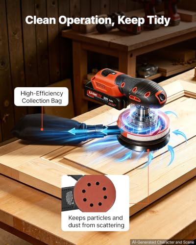 Image of VEVOR 5-Inch Cordless Random Orbital Sander 300W Brushless Orbital Sander