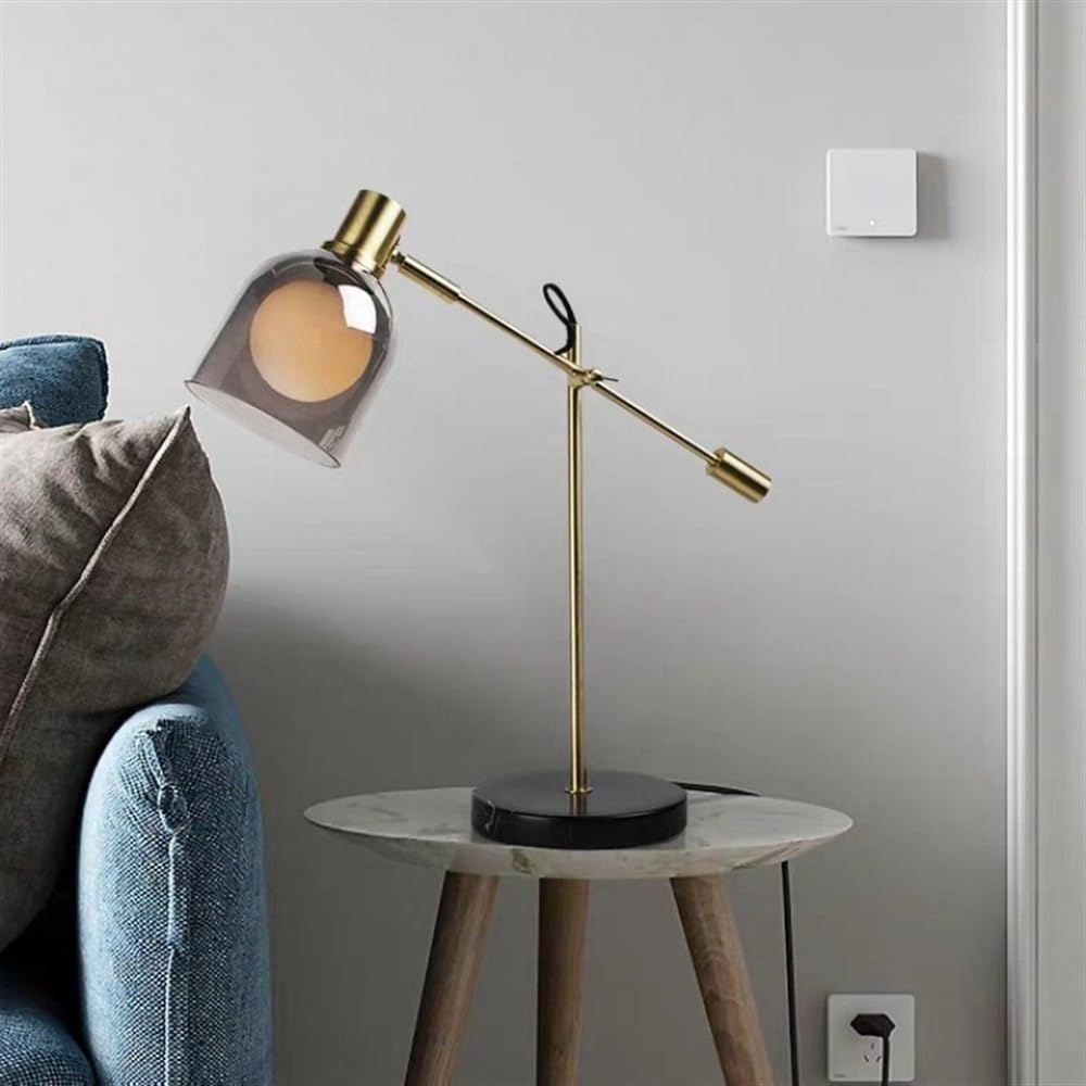 Nowoczesna lampa biurkowa z kloszem z dmuchanego szkła i marmurową podstawą, regulowana lampa wtykowa do sypialni, biura, biblioteki, gabinetu