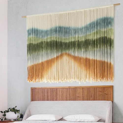 Image of IOWER Macrame Wall Hanging Dip Dye Mountain Wall Art Large Boho Fiber Macrame Wall Decor for Bedroom Living Room Nursery Wedding Backdrop 57 inch W x 35 inch L