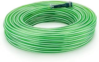 AHYRA 30M 0.75Inch PVC Green Striped Pipe| Lightweight, Durable & Flexible| Accessories Hose Connector & Clamps| Watering Garden, Cleaning| Outdoor-Indoor Use (30 Meter (98.4 ft))