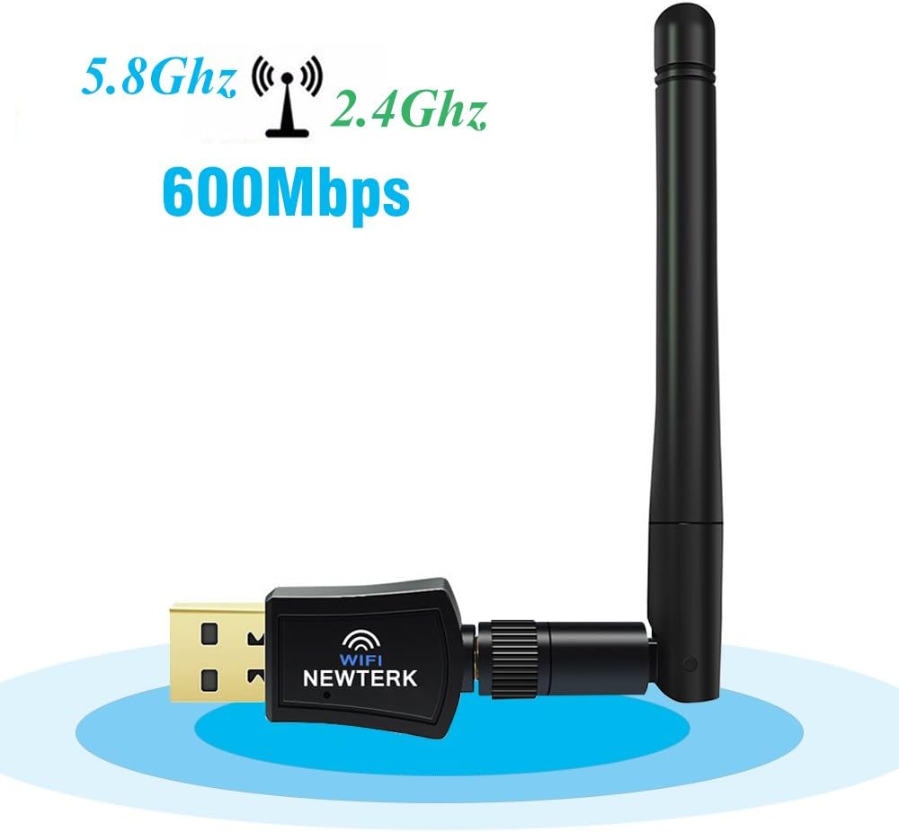 NEWTERK Wireless USB WiFi Adapter AC600 Dual Band (5.8G/433Mbps + 2.4G/150Mbps) Wireless USB Dongle Antenna Network Adapter for Desktop/Laptop/PC, Support Windows 10/8.1/8/7/XP/Vista MAC OS