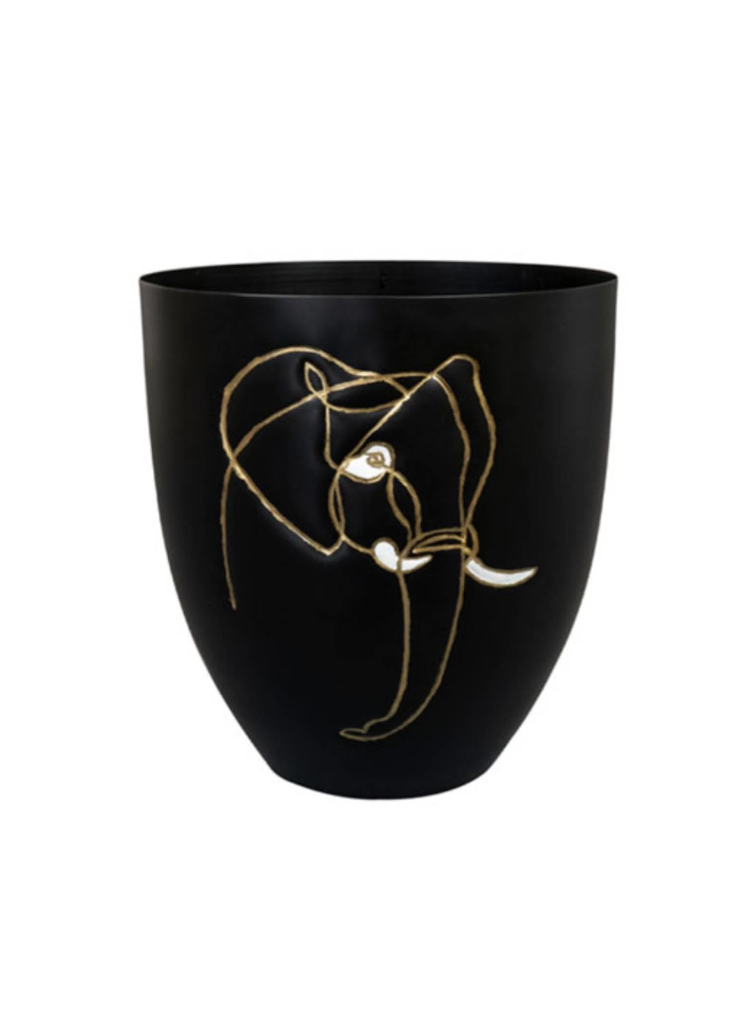 Ter Steege Lea Fil Desenli Siyah Metal Saksı Çap 18Cm Yükseklik 19Cm